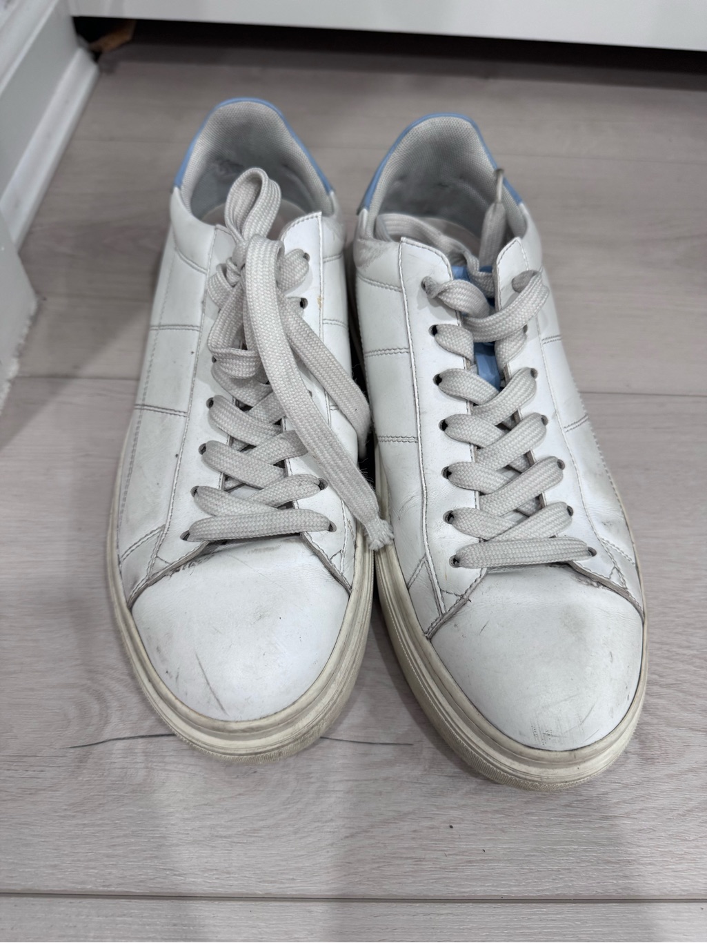 Hogan White Leather Sneakers With Light Blue Trim